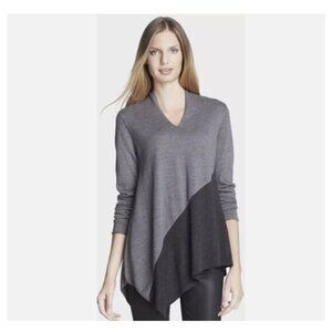 Eileen Fisher 100% Merino Wool V-neck Asymmetrical Sweater S Gray/Black